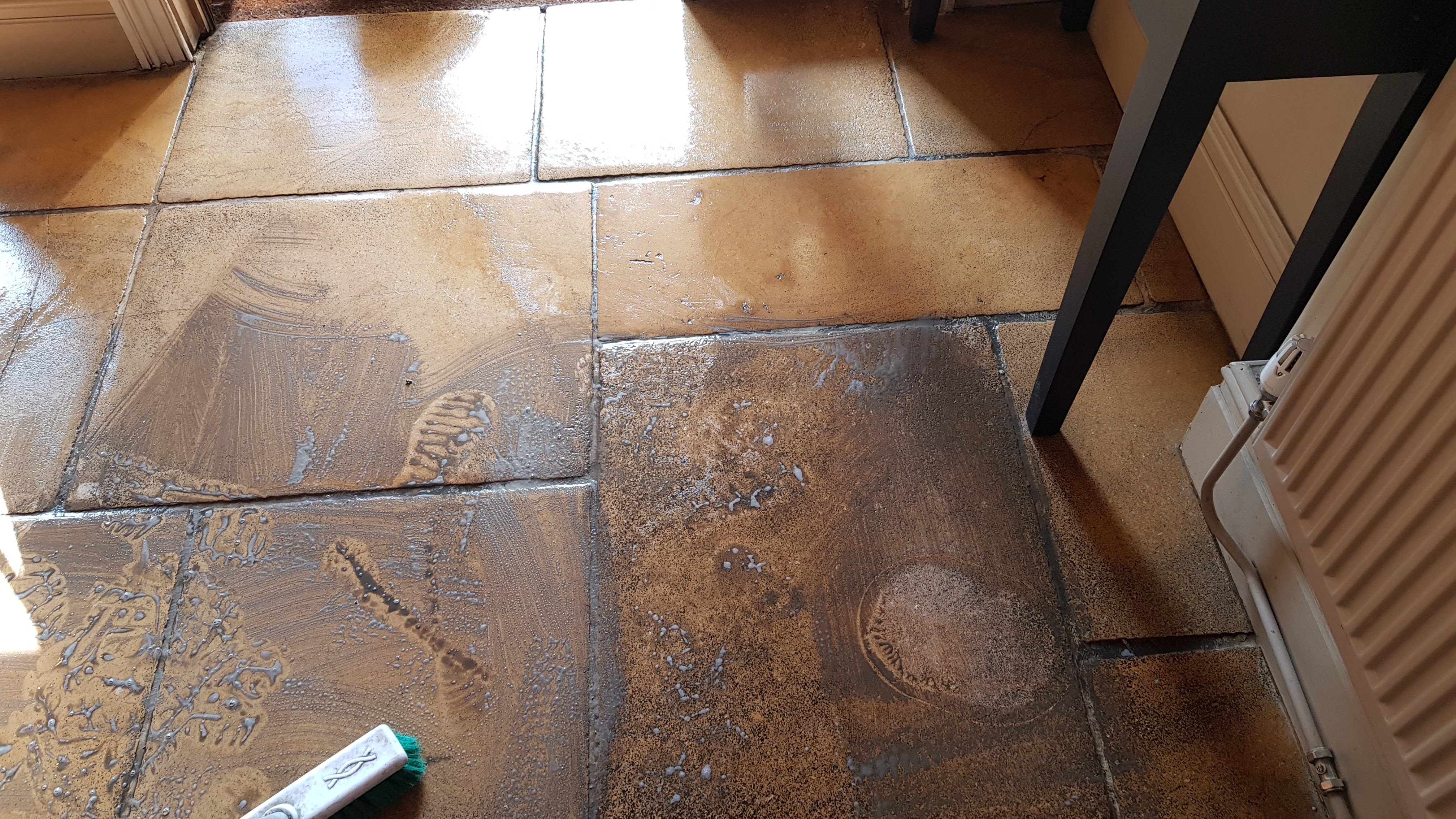 Commercial floor during cleaning