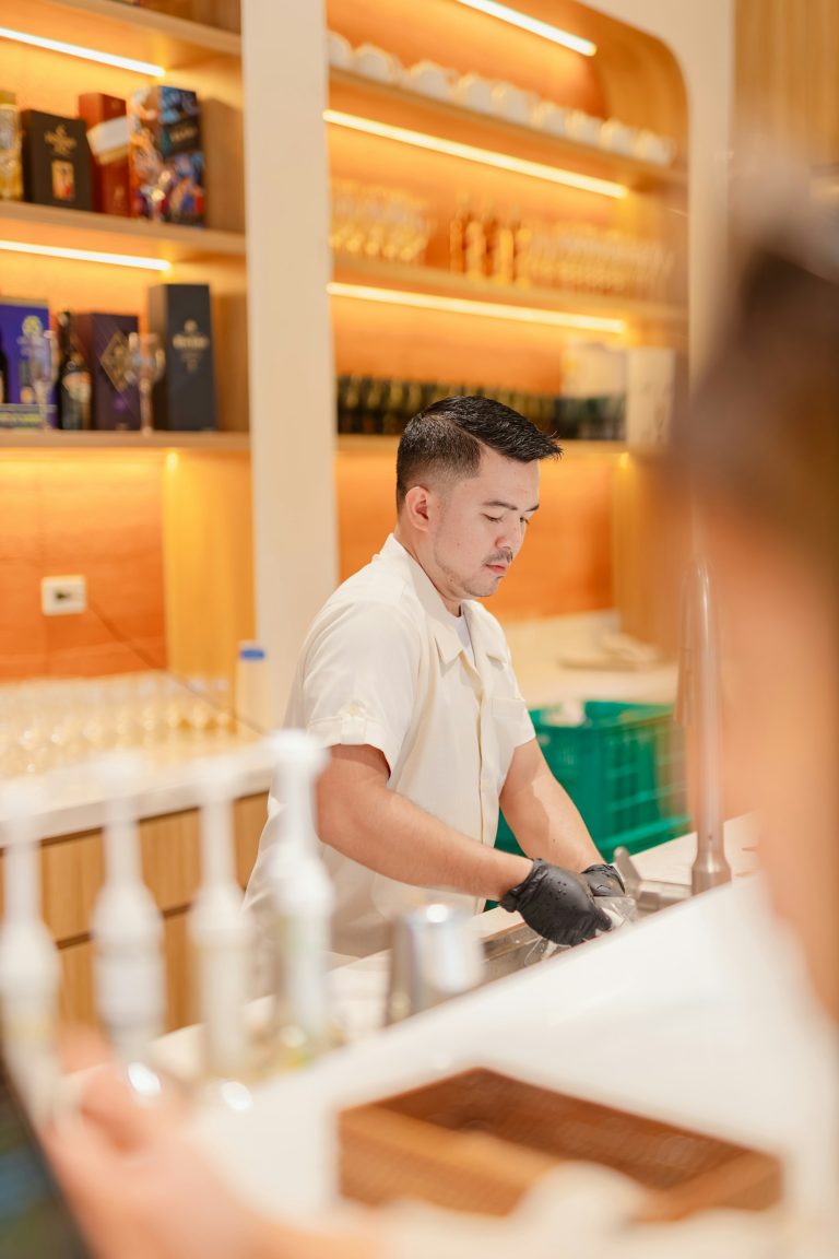 Professional cleaning in a restaurant bar